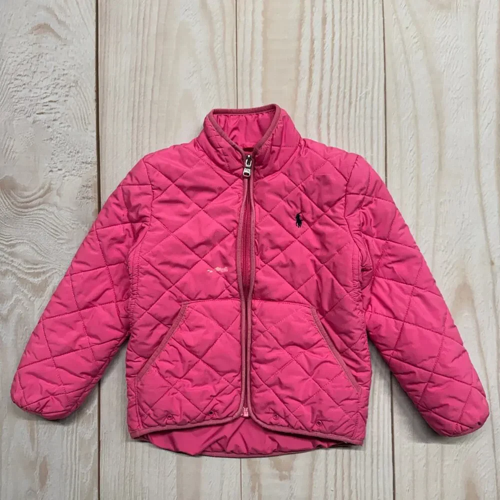 Polo Ralph Lauren Girls Toddler 4/4T Quilted Full Zip Jacket Pink